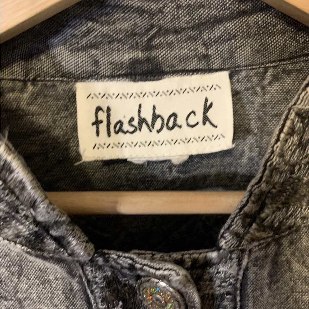 Vtg Flashback Women's Sz XL Gray black jacket embroidered shacket coat